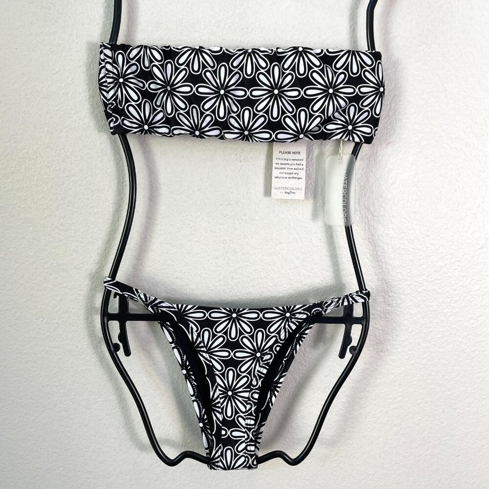 NEW Kenny Flowers Womens‎ XS Pedregal 2 Piece Black Bandeau Bikini Set
